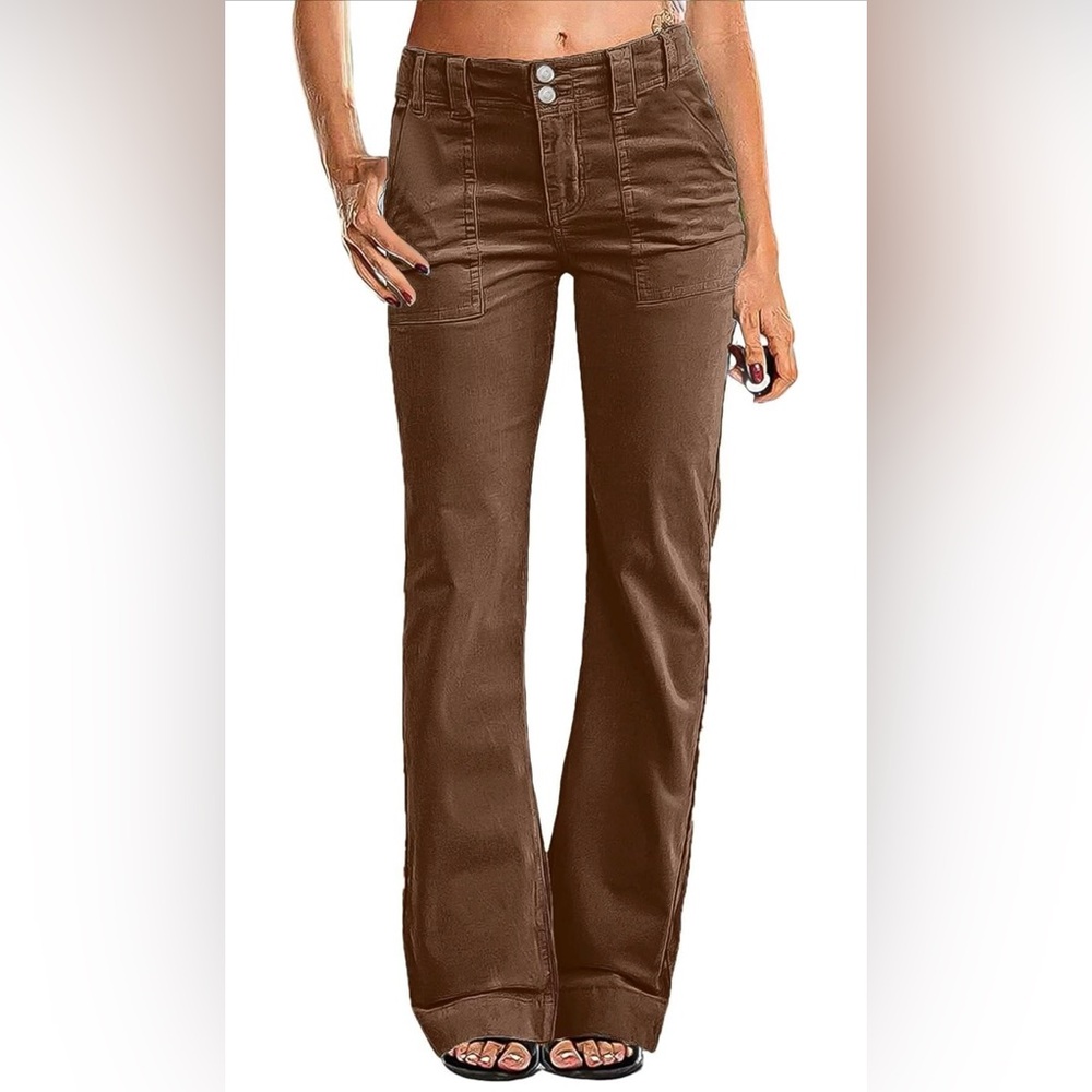NWT Flamingals Women's Wide Leg Pants Mid Waist Flare Straight Leg Corduroy Sz S